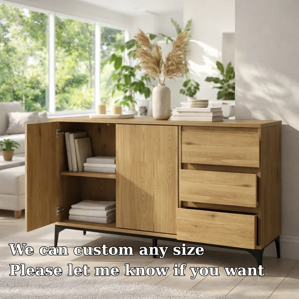 Solid Wood Sideboard Cabinet with Drawers and Shelves
