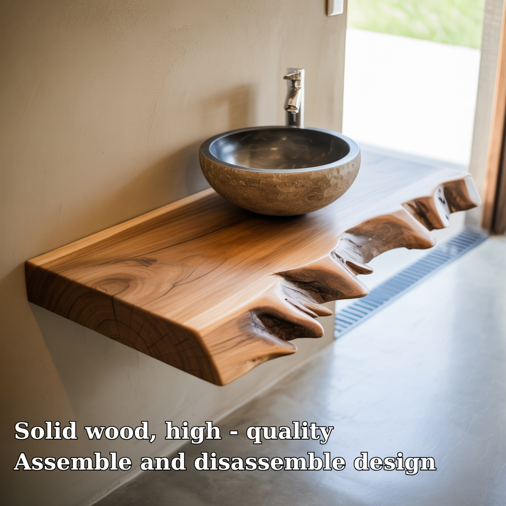Live Edge Solid Wood Floating Bathroom Vanity – Rustic Wall Mounted Vanity Top