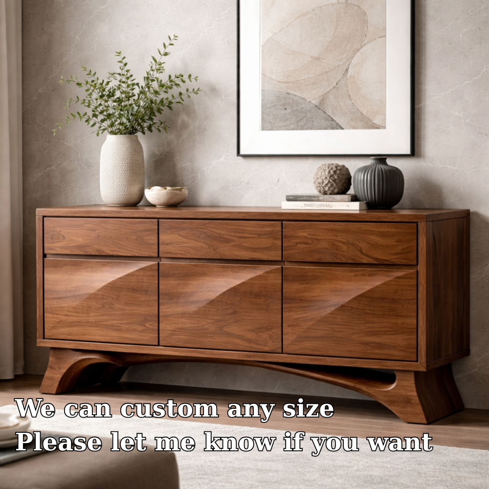 Solid Wood Console Cabinet with Drawers – Modern Walnut Sideboard Storage