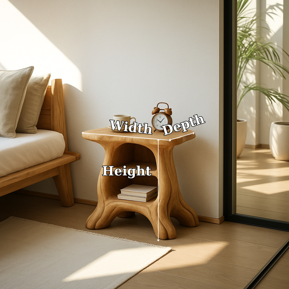 Modern Wooden Nightstand with Curved Base and Spacious Shelves - Wood Design