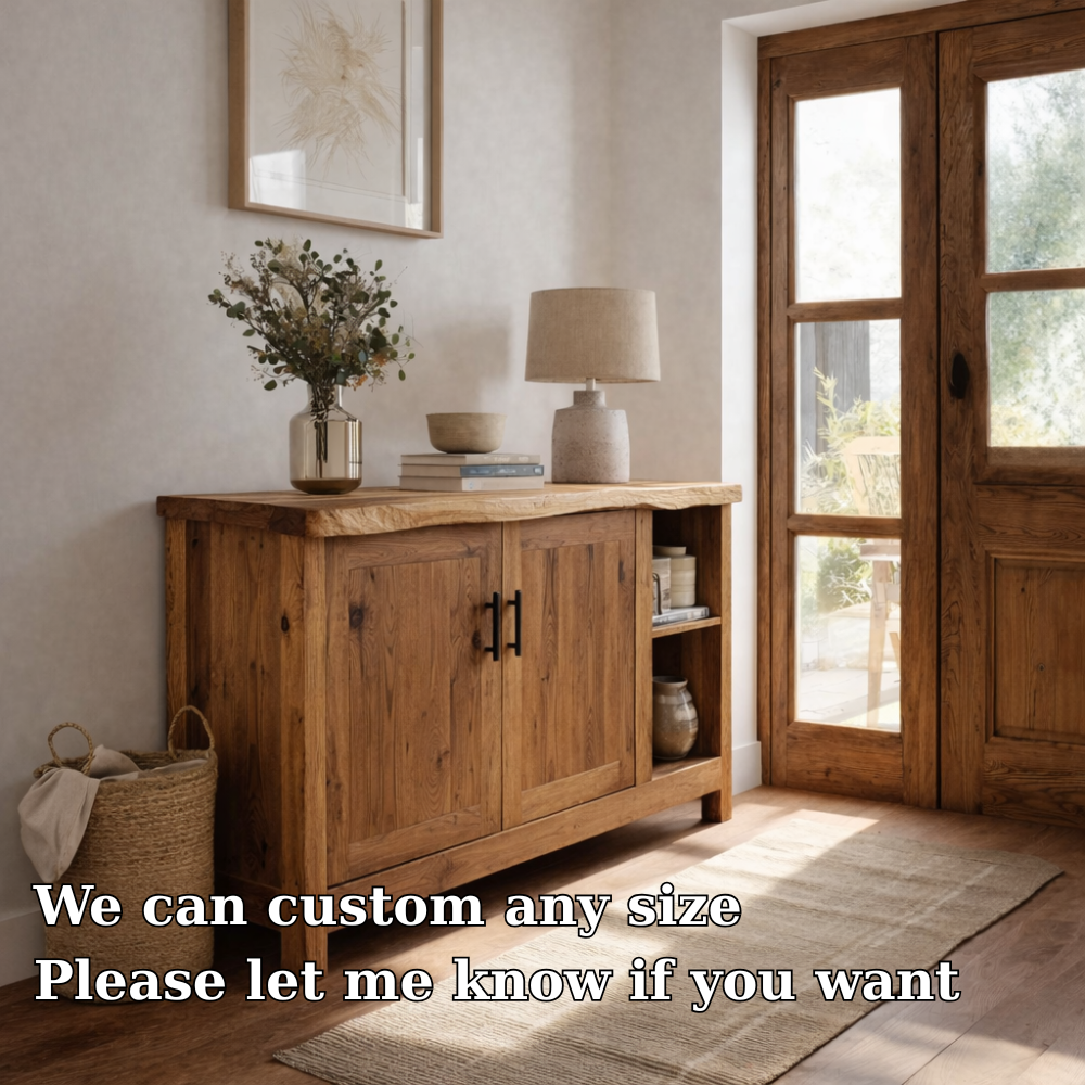 Solid Wood Console Table with Storage Doors – Rustic Entryway Cabinet