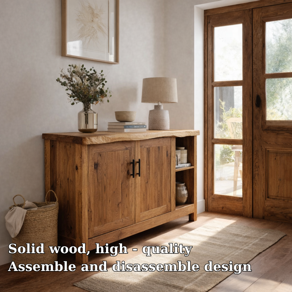 Solid Wood Console Table with Storage Doors – Rustic Entryway Cabinet