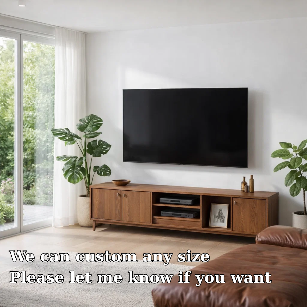 Solid Wood TV Console with Storage & Shelves – Modern Media Stand