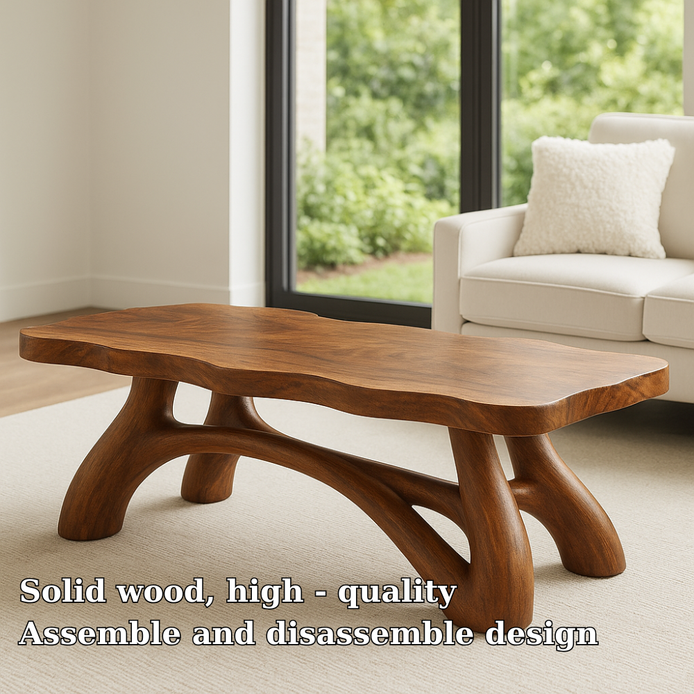 Solid Wood Coffee Table with Sculptural Curved Legs – Modern Living Room Table