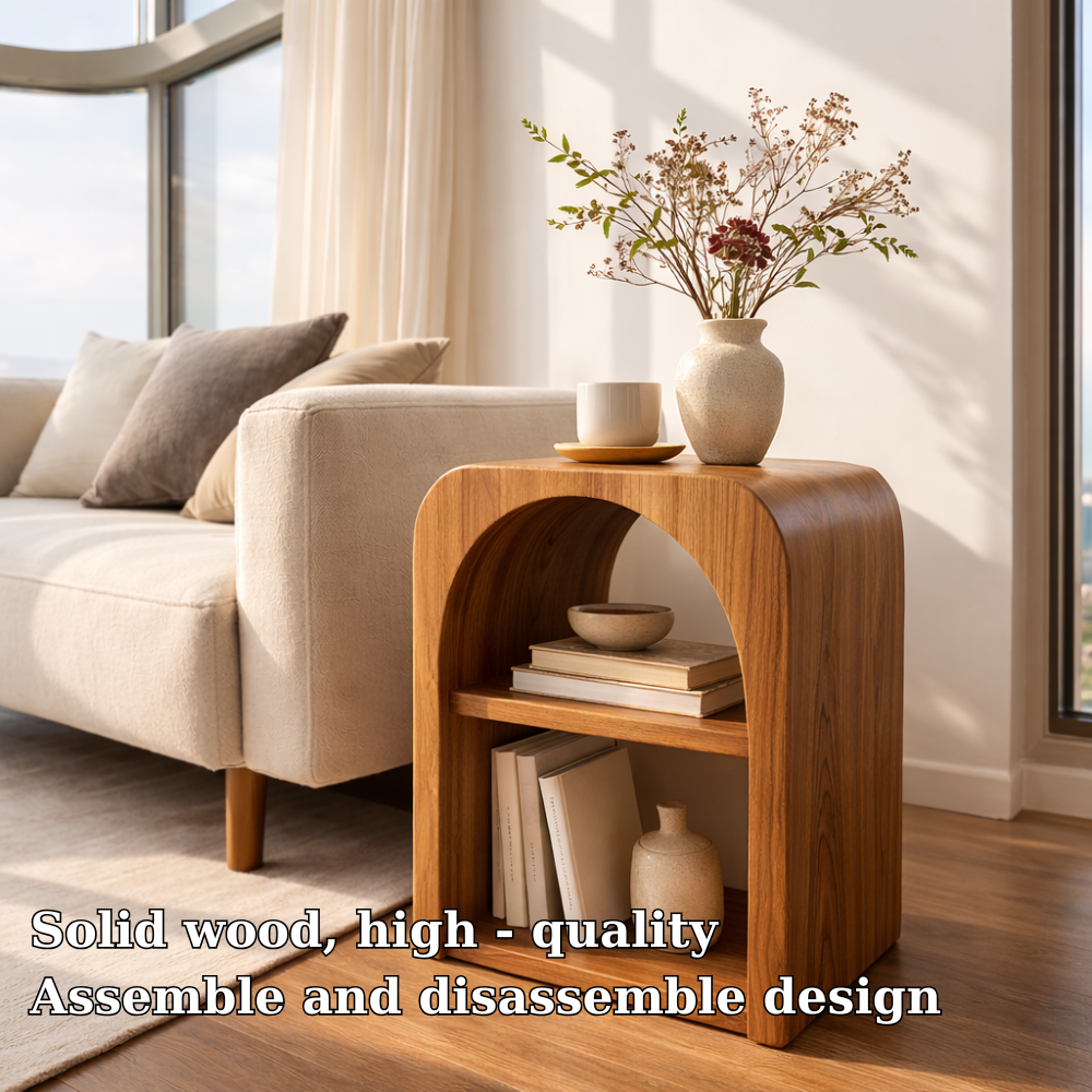 Solid Wood End Table with Storage Shelf – Modern Wooden Side Table for Living Room