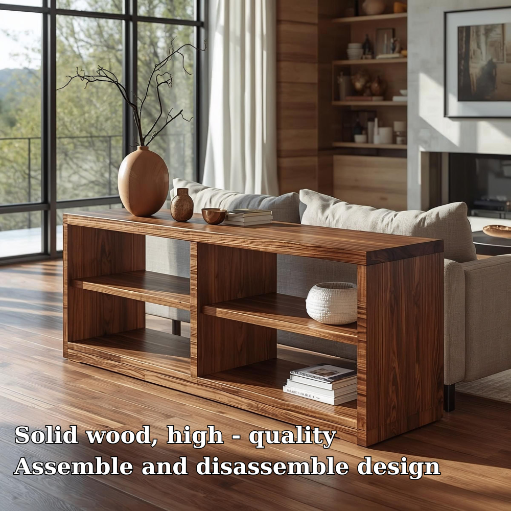 Modern Solid Wood Console Cabinet with Open Shelving – Stylish Living Room Storage
