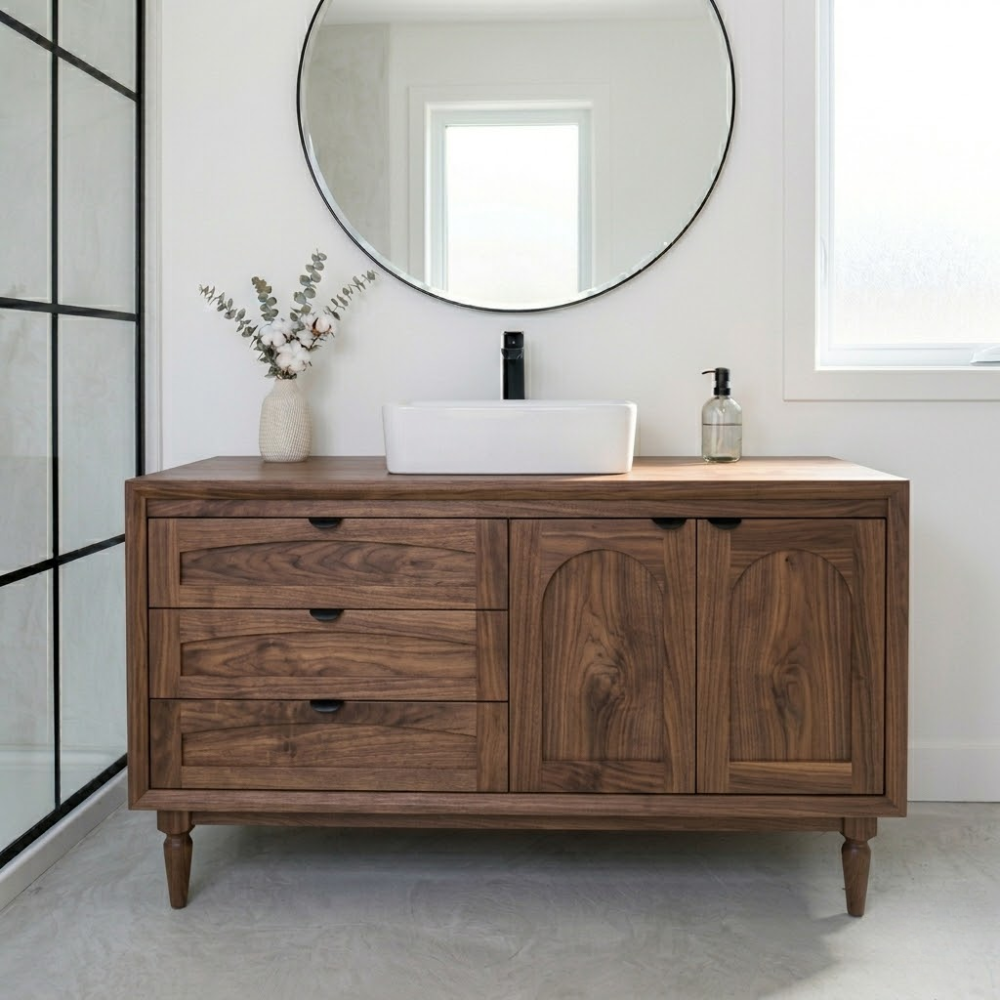 Solid Wood Bathroom Vanity with Drawers & Cabinet – Modern Rustic