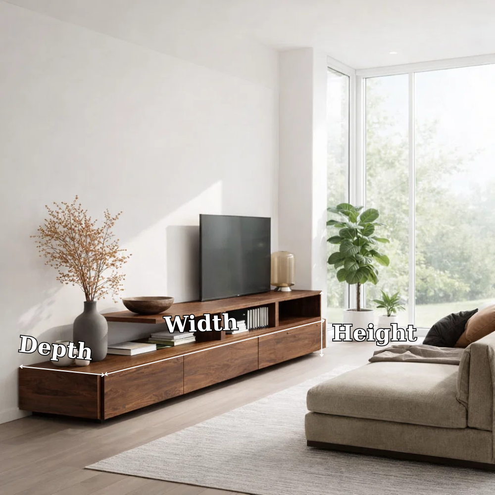 Solid Wood Media Console with Open Shelf & Cabinet Storage, Modern TV Stand