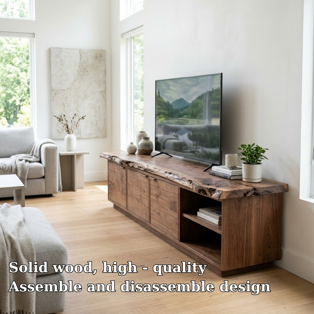 Live Edge Solid Wood Media Console – Modern TV Stand with Natural Storage