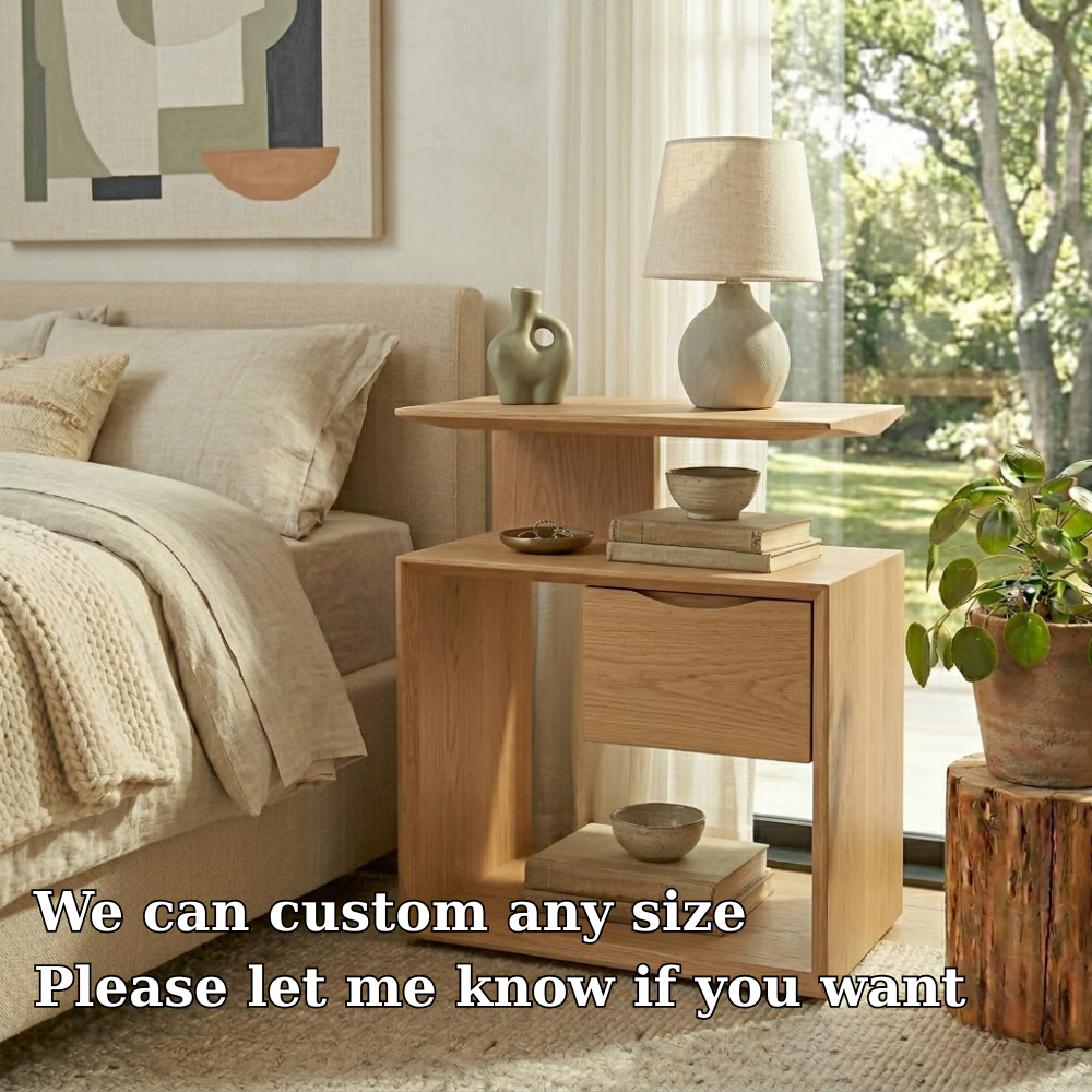 Solid Wood Nightstand with Drawer & Open Shelf – Modern Bedside Table