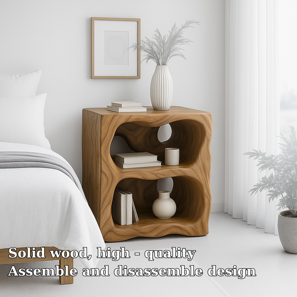 Modern Nightstand with Curved Shelves - Natural Oak Wood Design for Bedroom