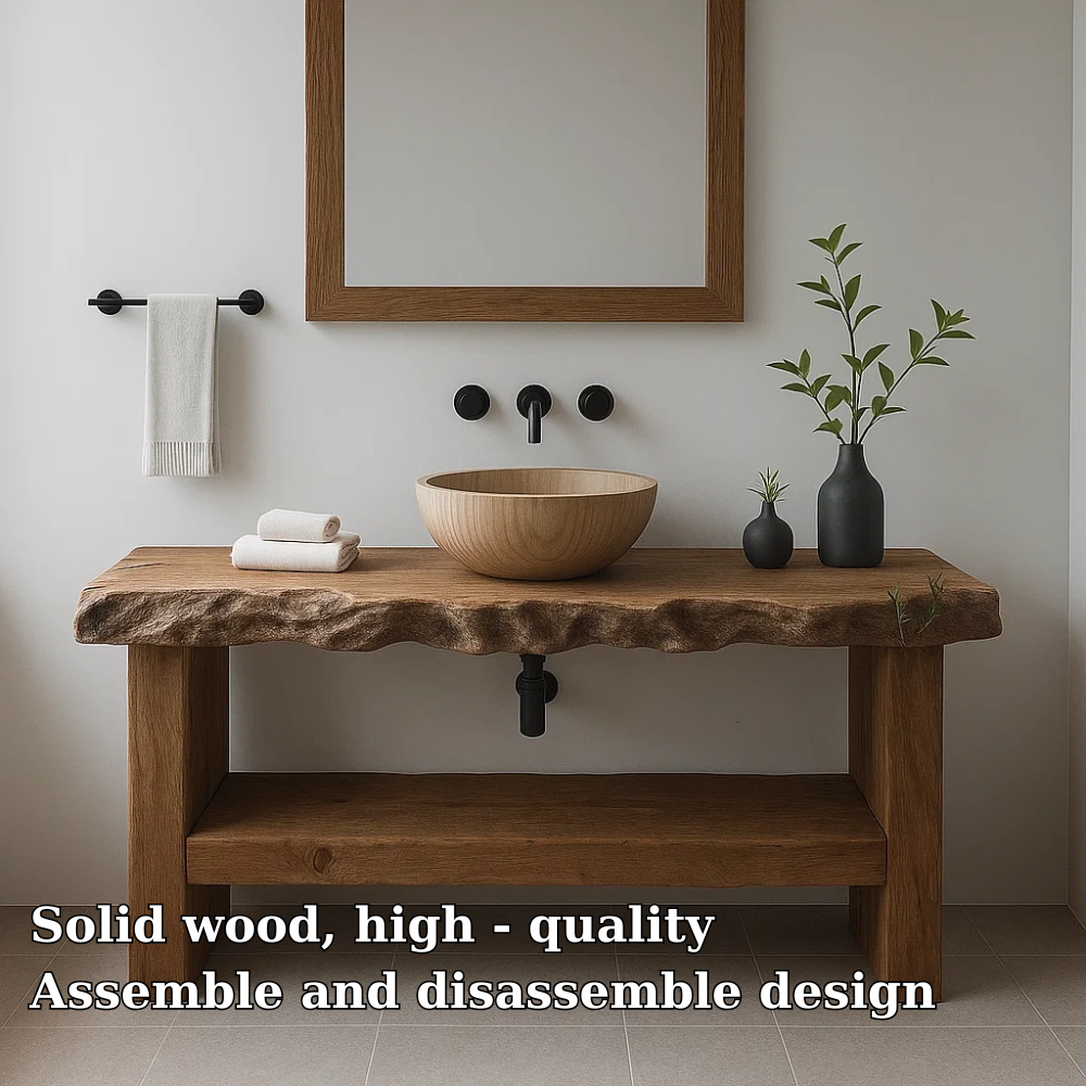 Live Edge Solid Wood Bathroom Vanity – Modern Rustic Wall-Mounted Vanity Sink