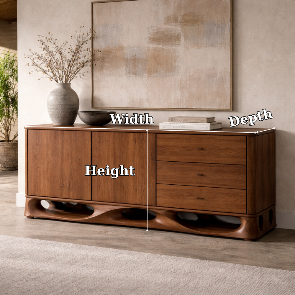 Solid Wood Console Cabinet with Sculptural Base and Drawer Storage