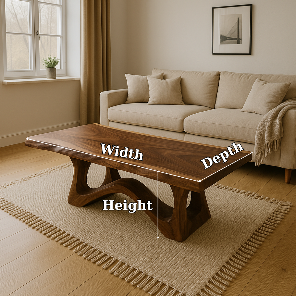 Modern Wooden Coffee Table with Curved Base – Solid Wood Living Room Center Table