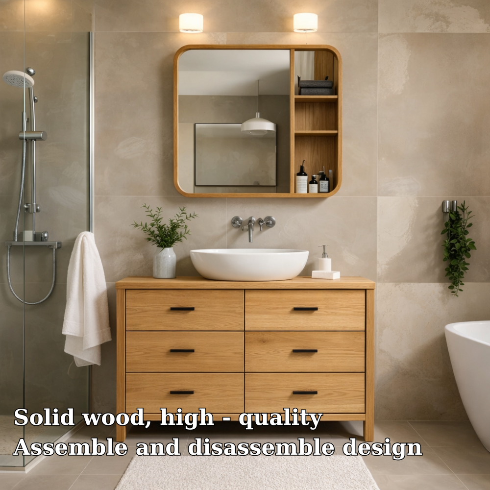 Solid Wood Bathroom Vanity Cabinet with Drawers & Mirror Storage – Modern Finish