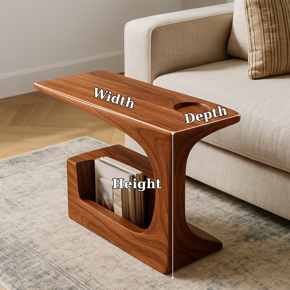 Solid Wood Sofa Armrest Table with Cup Holder and Magazine Rack Side Table