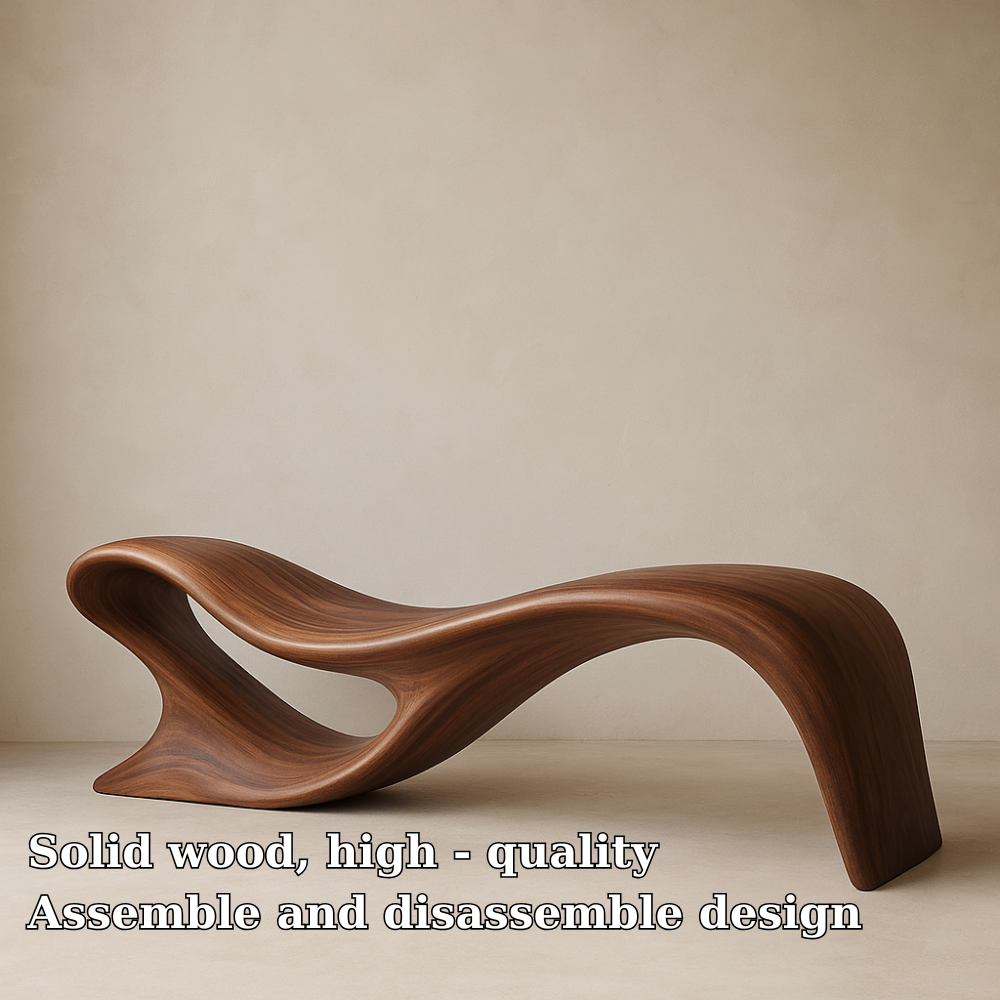 Modern Organic Solid Wood Bench – Artistic Curved Wooden Seating Bench