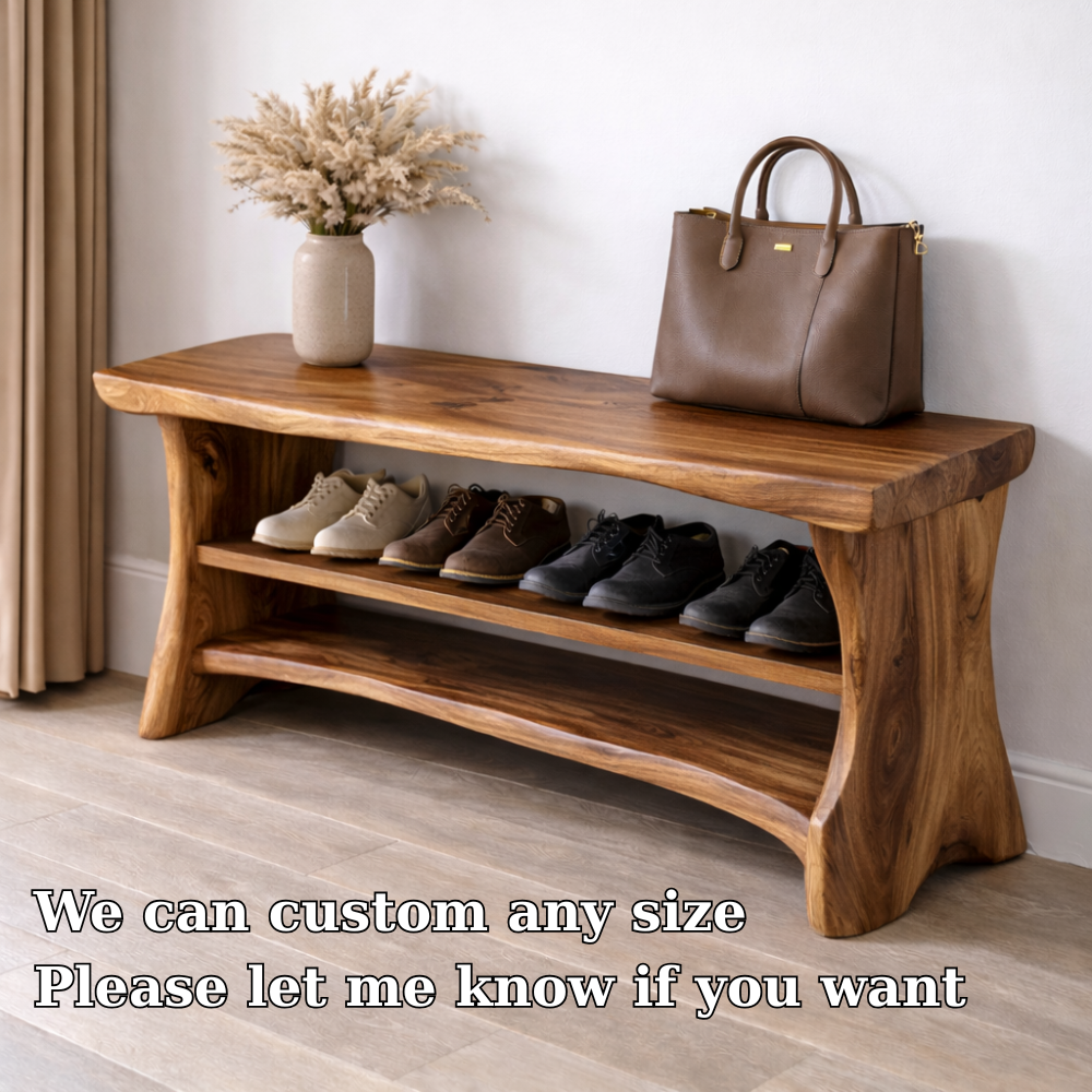 Solid Wood Entryway Bench with Shoe Storage Shelf – Natural Wood Shoe Rack Bench