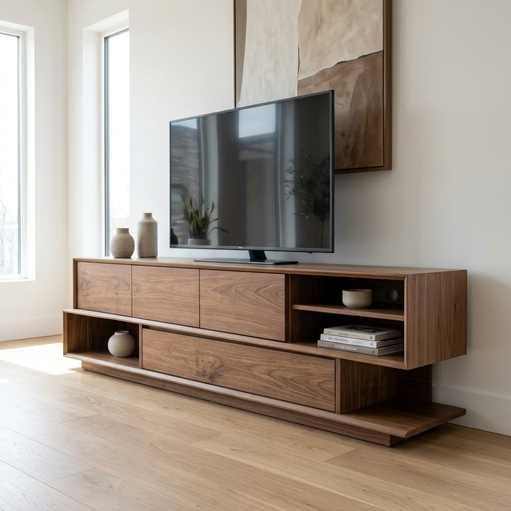 Solid Wood Media Console with Storage – Modern TV Stand, Minimal Design