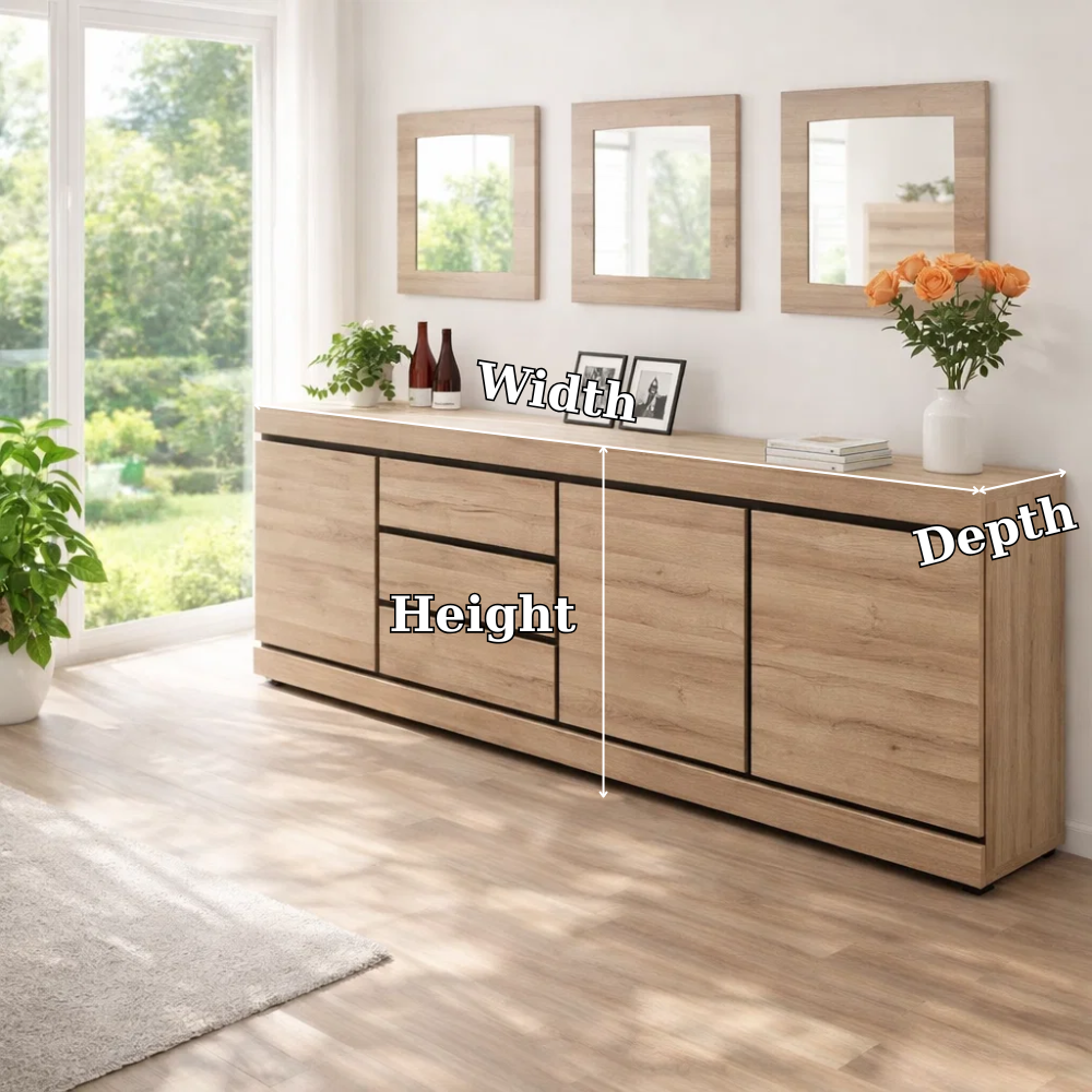 Modern Wide Sideboard Cabinet with Drawers and Doors