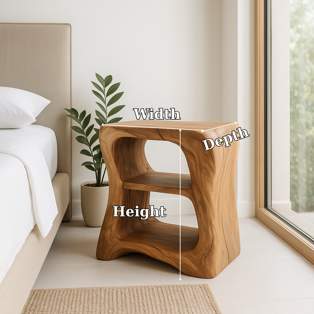 Modern Wooden Nightstand with Curved Design - Solid Wood Bedside Table for Bedroom