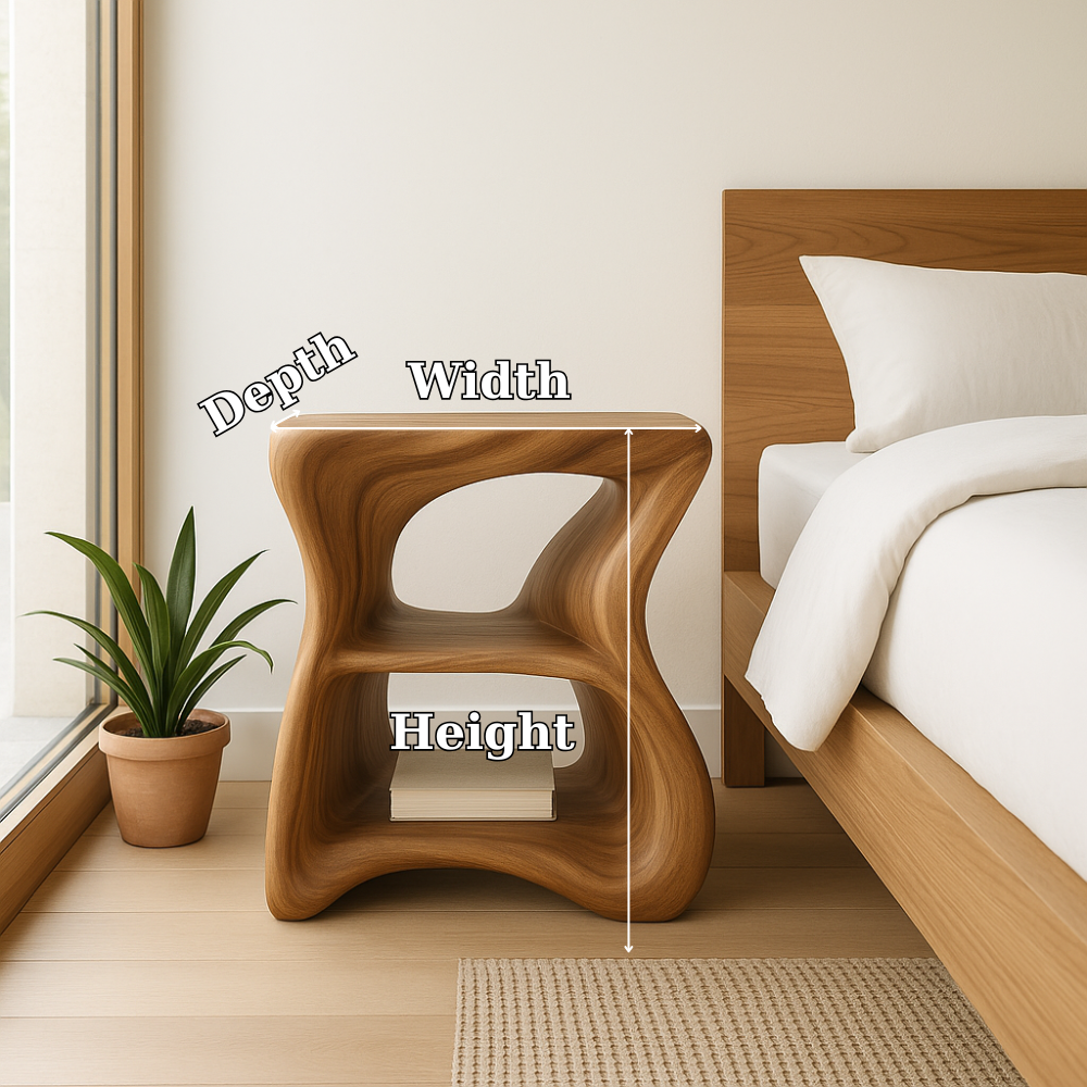 Modern Solid Wood Nightstand with Curved Design - Stylish Bedside Table for Bedroom