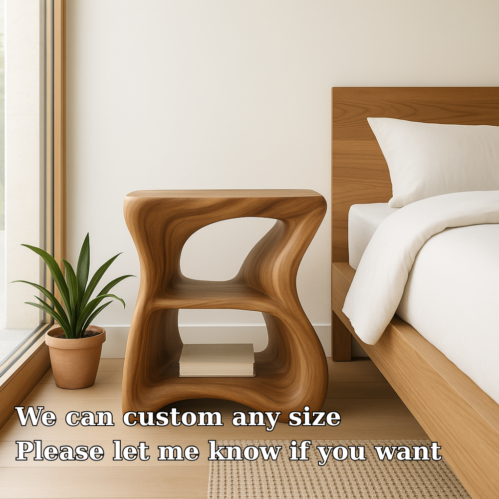 Modern Solid Wood Nightstand with Curved Design - Stylish Bedside Table for Bedroom