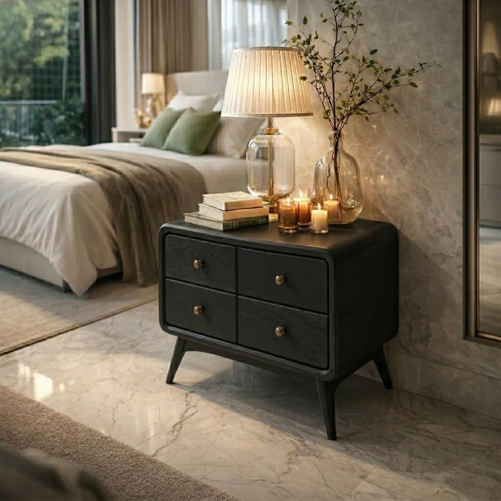 Solid Wood Nightstand with 4 Drawers – Modern Bedside Table Storage