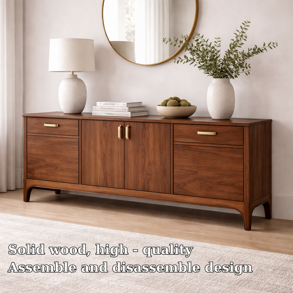 Modern Solid Wood Sideboard Console Cabinet with Drawers and Storage
