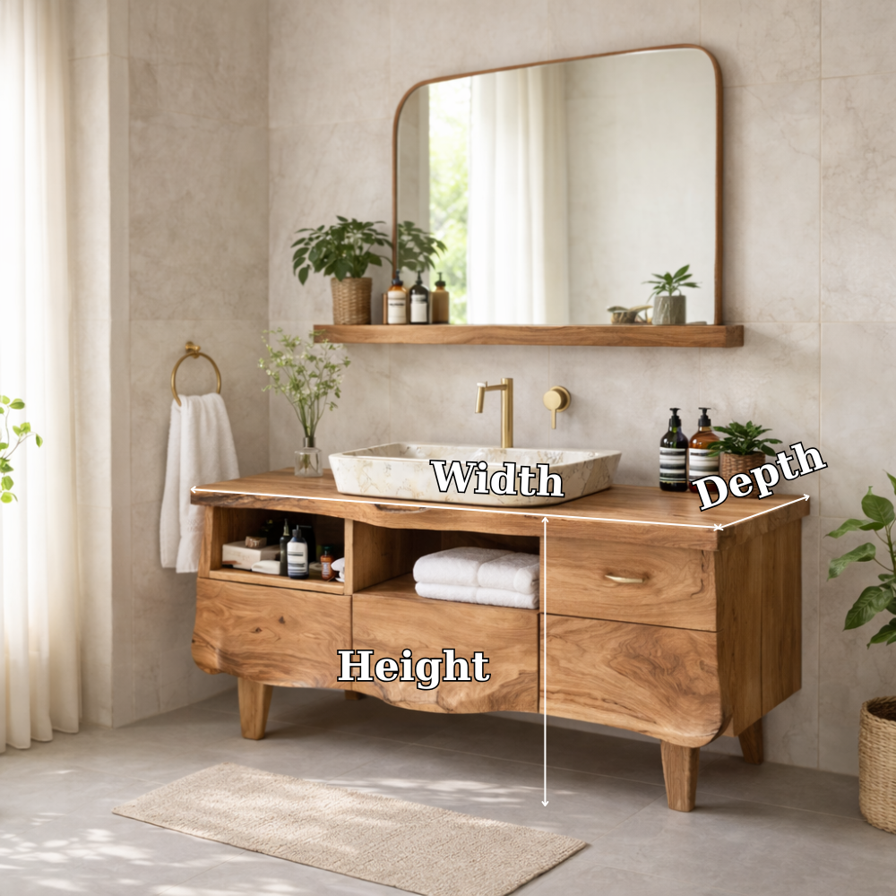 Solid Wood Bathroom Vanity Cabinet with Storage – Modern Rustic Vanity (No Sink)
