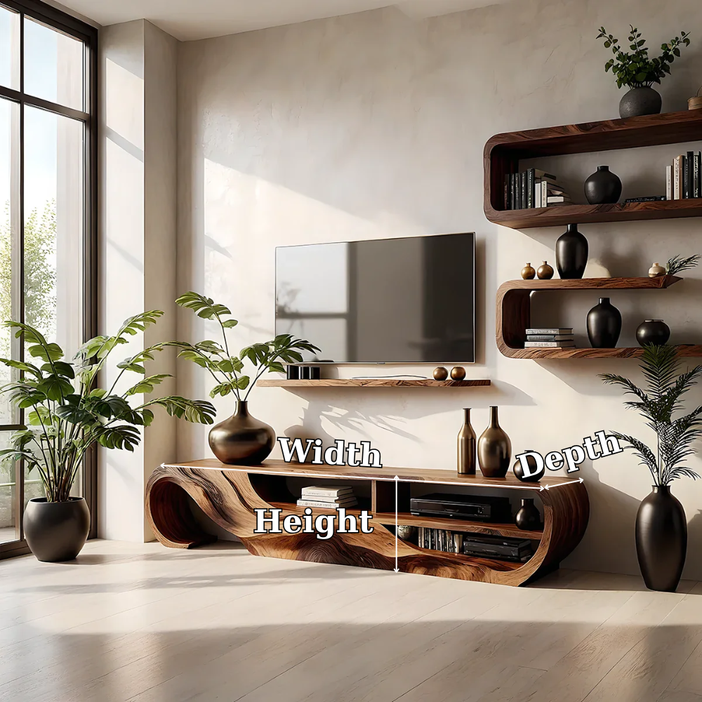 Solid Wood TV Stand Modern Sculptural Media Console for Living Room
