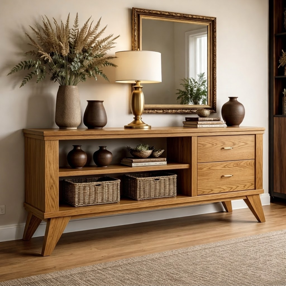 Handcrafted Console Cabinet with Storage | Mid-Century Modern Design