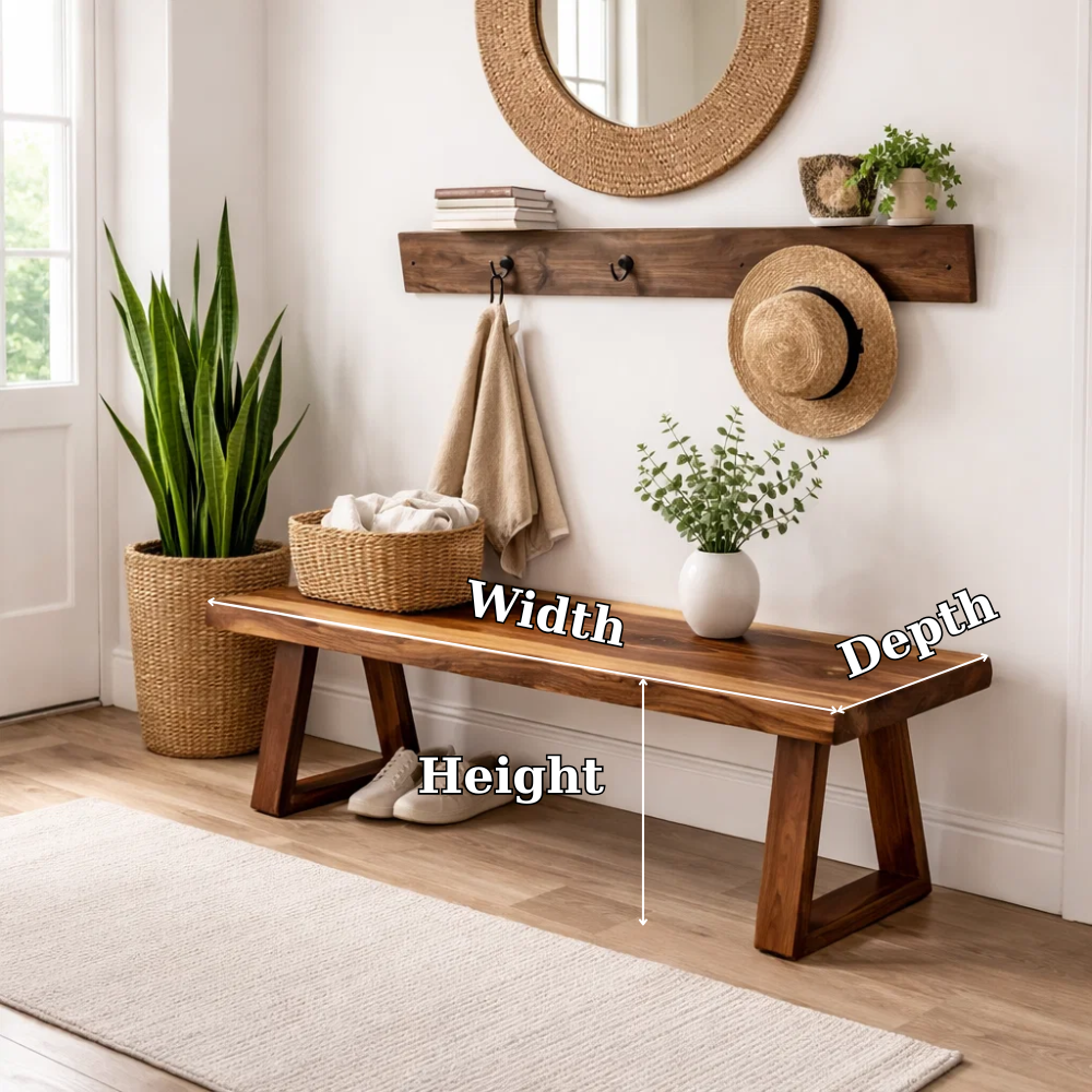Solid Wood Entryway Bench with Storage | Rustic Modern Hallway Bench