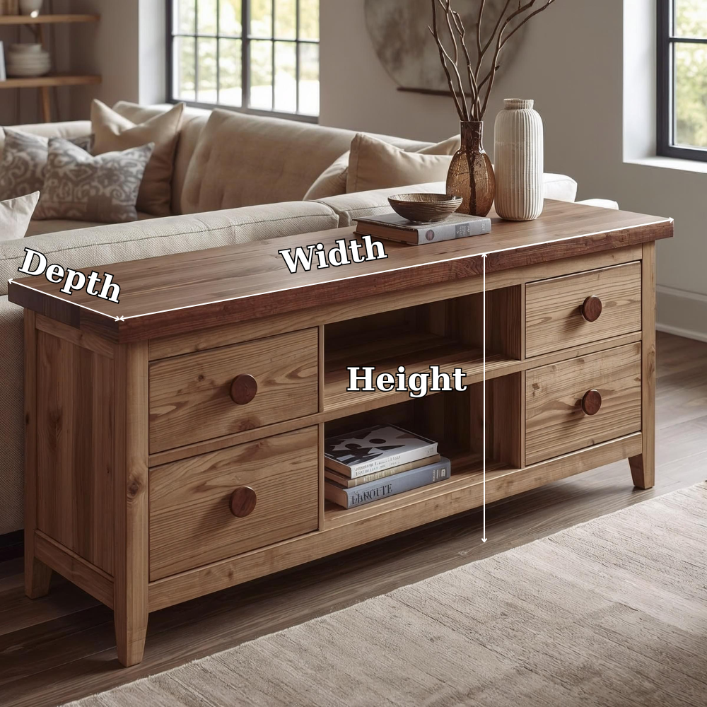 Solid Wood Console Cabinet with 2 Drawers & Open Shelving – Modern Storage Solution