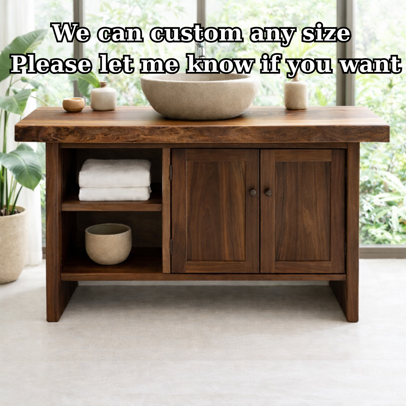 Solid Wood Bathroom Vanity Cabinet with Double Doors and Open Shelf – Rustic Modern Freestanding Vanity Base