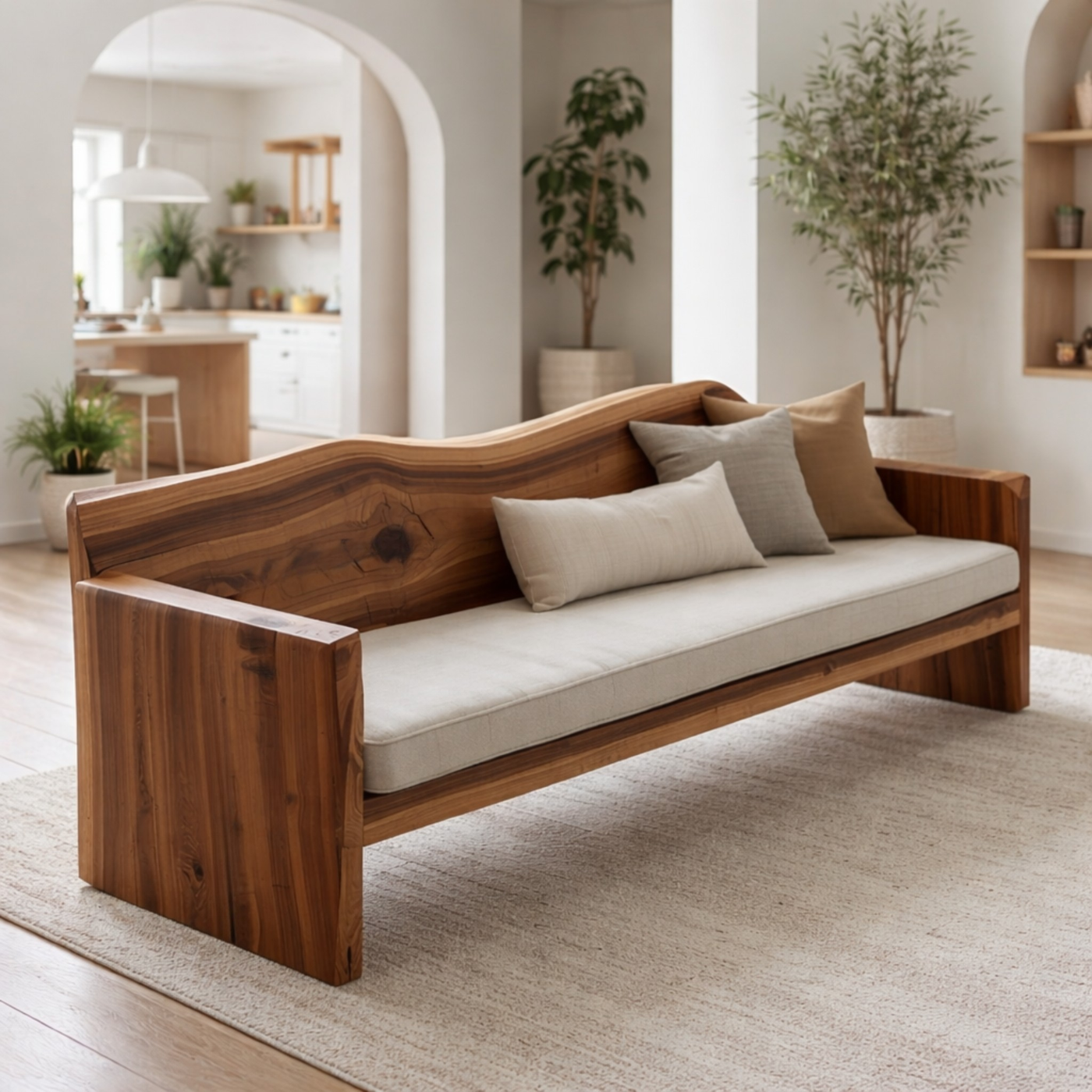 Solid Wood Sofa – Rustic Organic Modern Wooden Bench Sofa