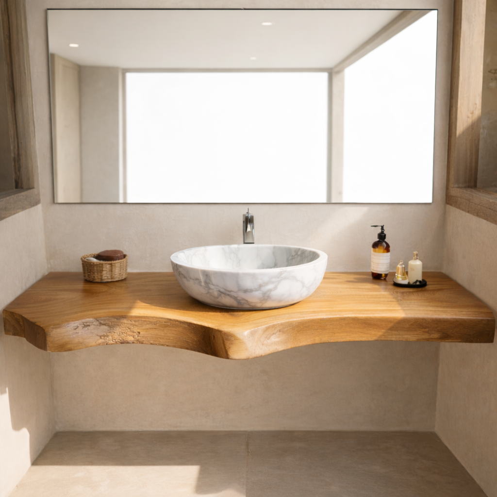 Live Edge Floating Bathroom Vanity Top, Solid Wood Wall Mounted Vanity Counter