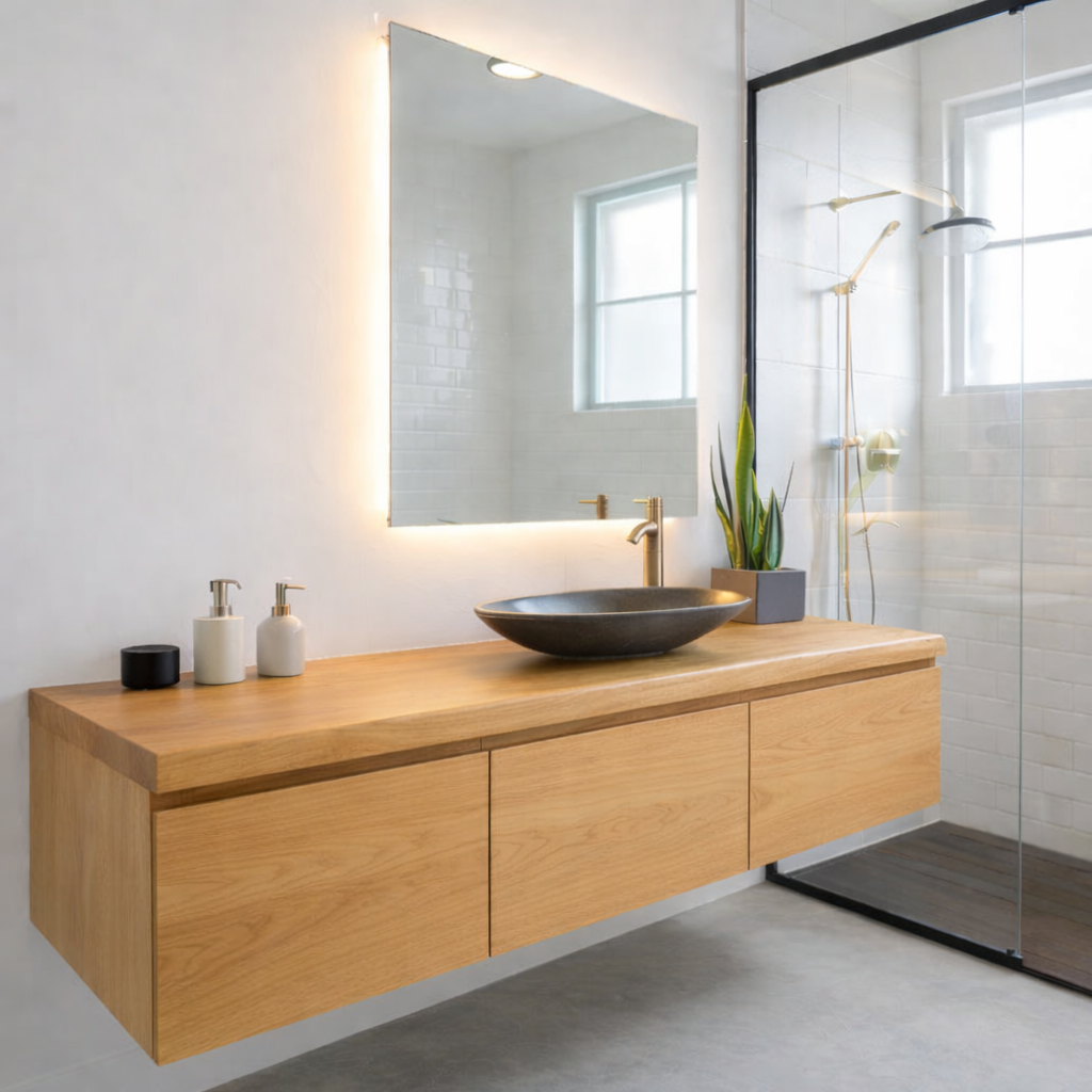 Floating Oak Bathroom Vanity, Wall Mounted Wood Vanity Cabinet
