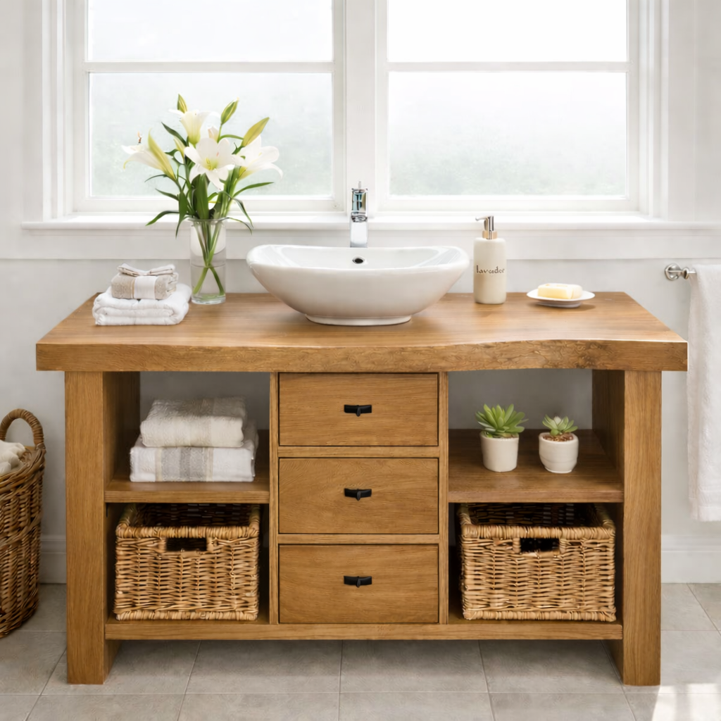 Rustic Walnut Bathroom Vanity with Drawers and Storage for Modern Bathrooms