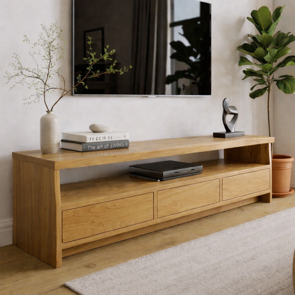 Solid Wood TV Stand with Drawers and Open Shelf for Contemporary Homes
