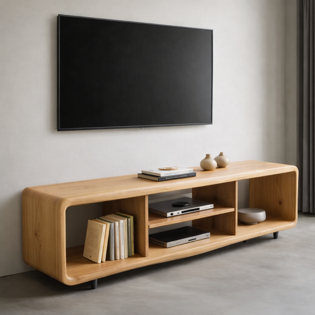 Solid Wood TV Stand with Open Shelves for Minimalist Interiors