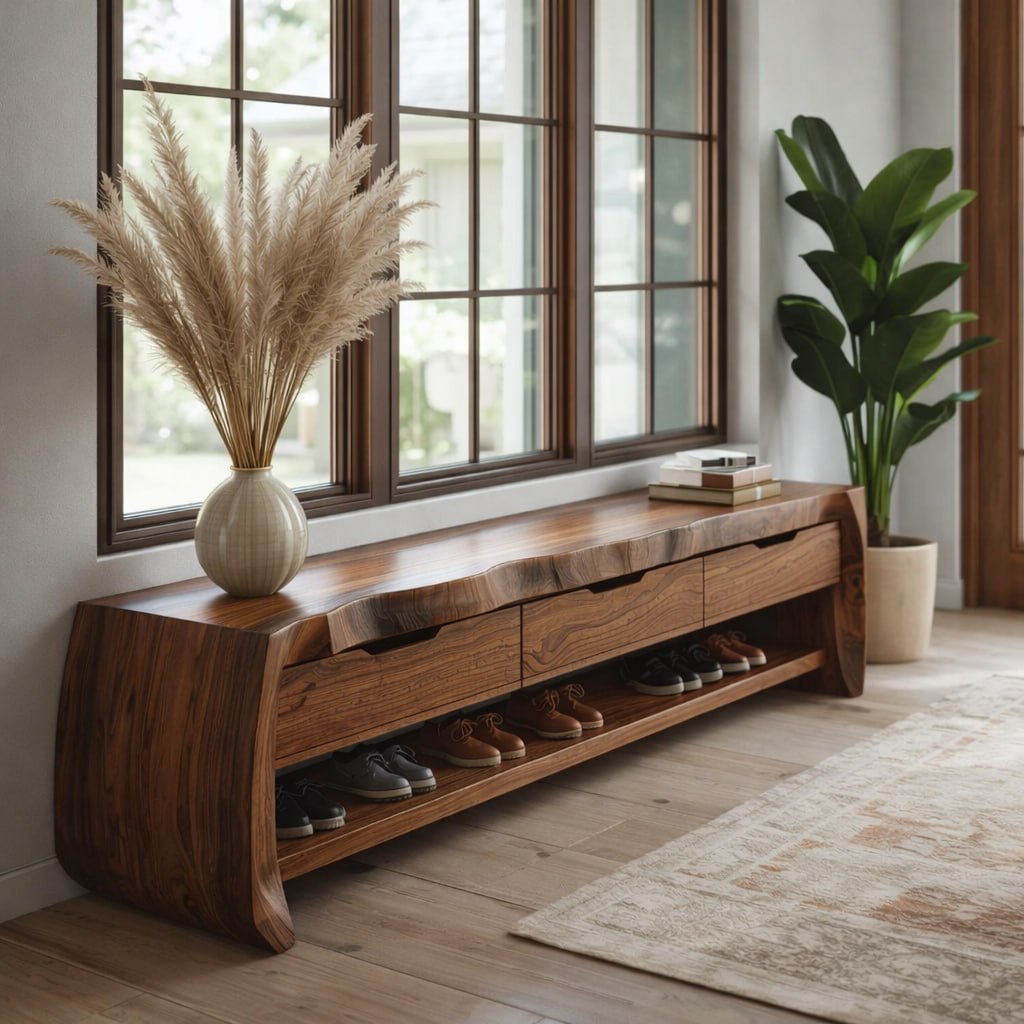 Modern Entryway Bench with Shoe Storage, Wooden Hallway Bench, Console Seat for Mudroom Decor