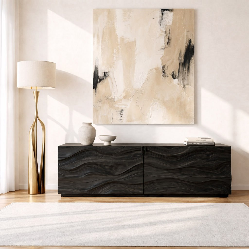 Modern Console Table with Wave Front, Minimalist Entryway Cabinet for Living Room Storage