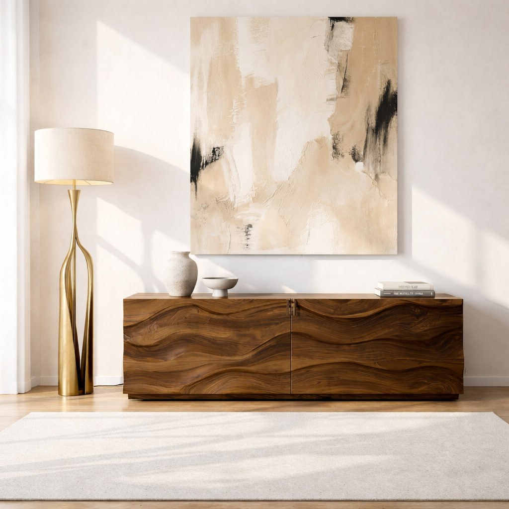 Modern Console Table with Wave Front, Minimalist Entryway Cabinet for Living Room Storage