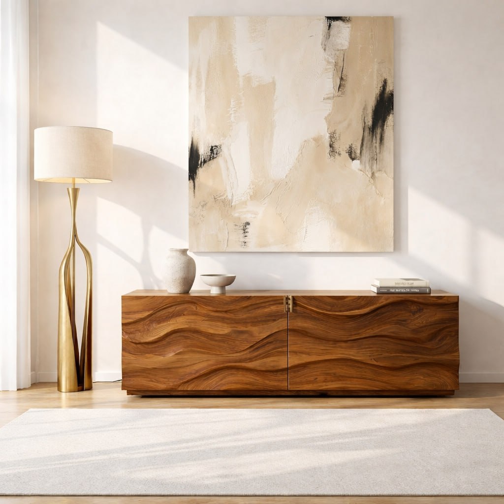 Modern Console Table with Wave Front, Minimalist Entryway Cabinet for Living Room Storage
