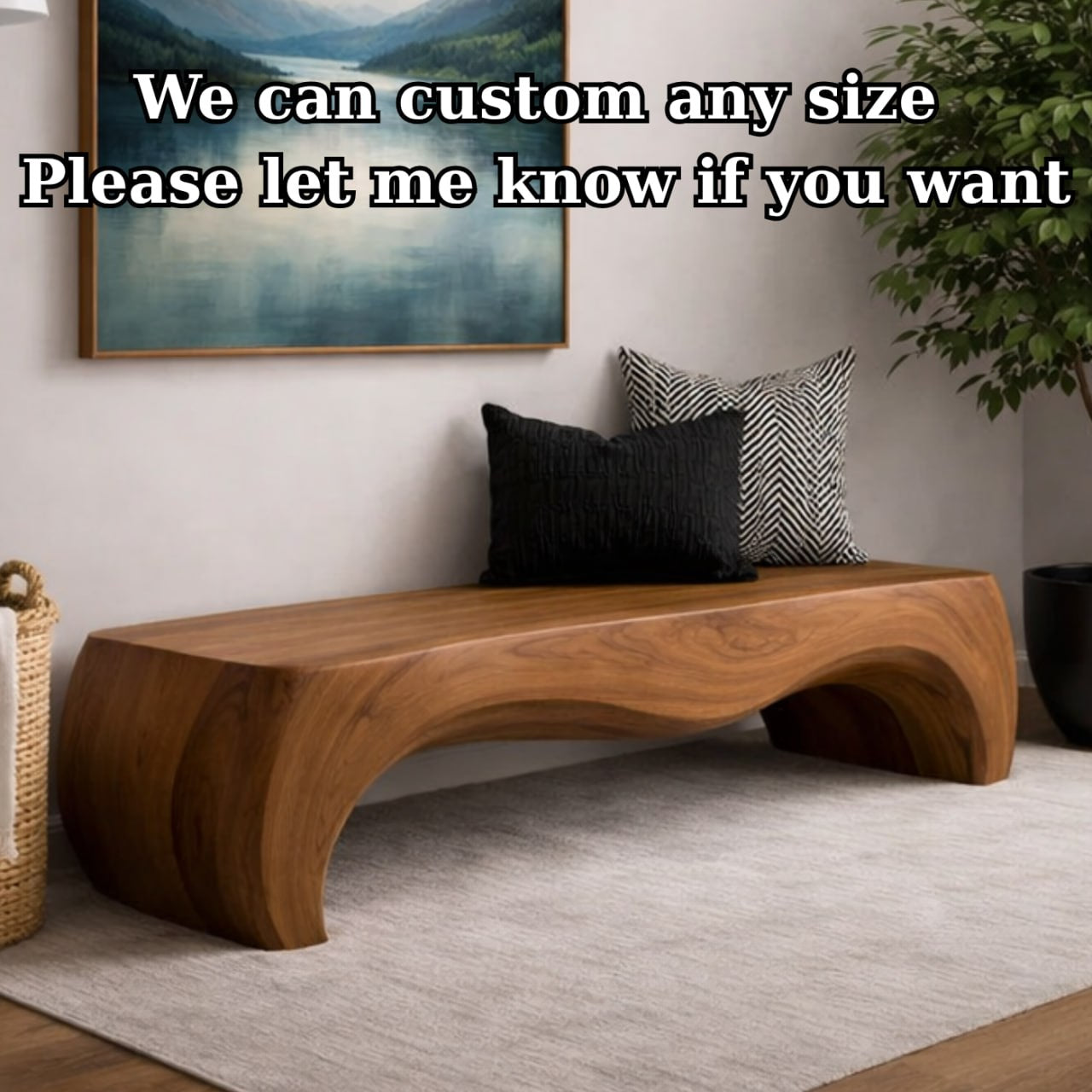 Solid Wood Entryway Bench with Smooth Curved Base and Minimal Organic Design