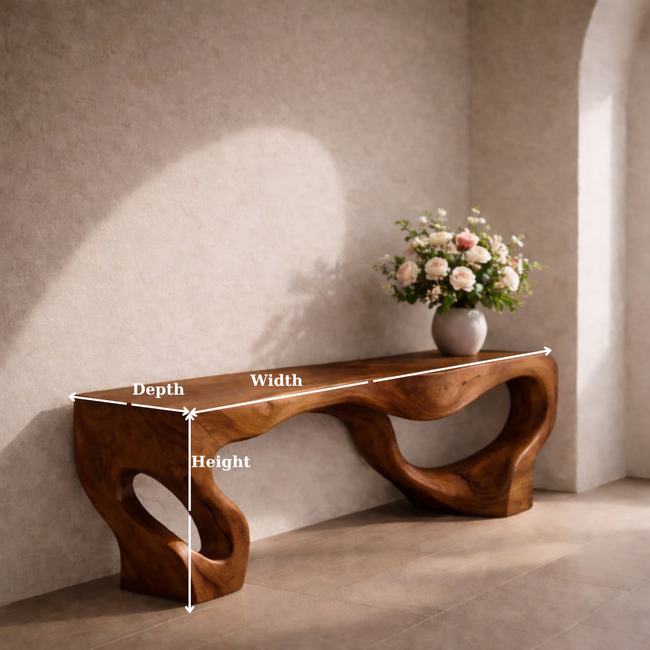Solid Wood Entryway Bench with Sculptural Organic Base