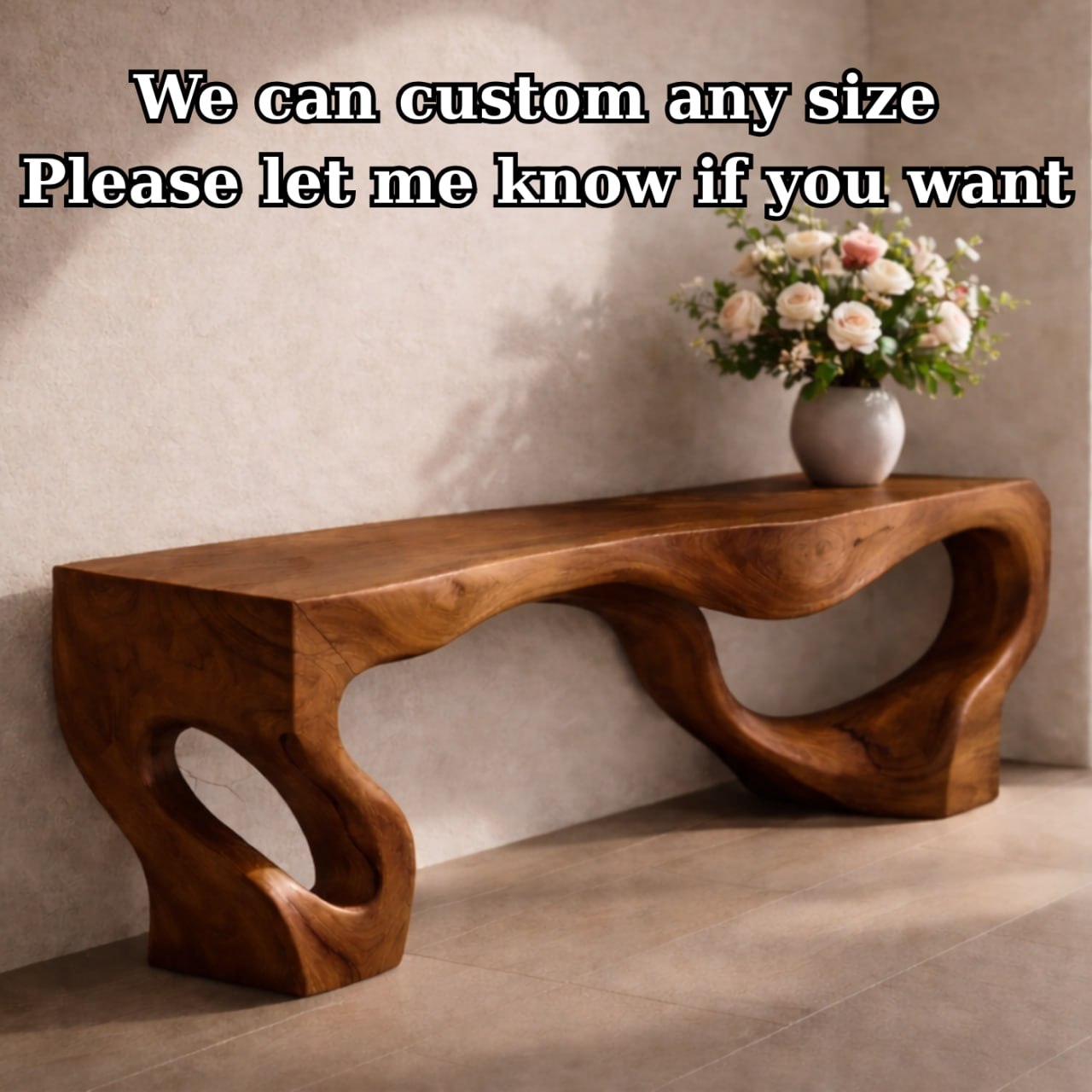 Solid Wood Entryway Bench with Sculptural Organic Base