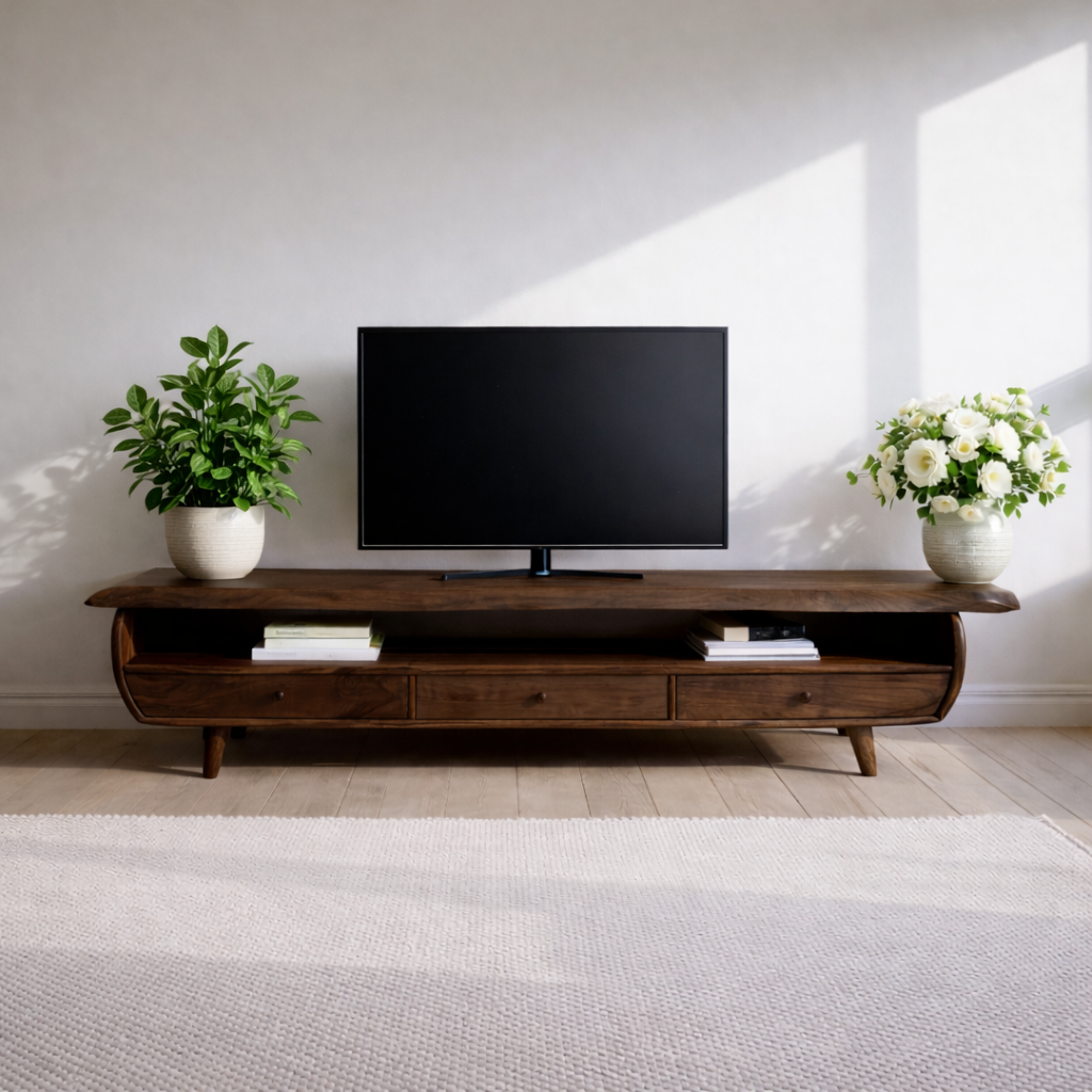 Solid Wood TV Stand for Living Room with Storage Drawers