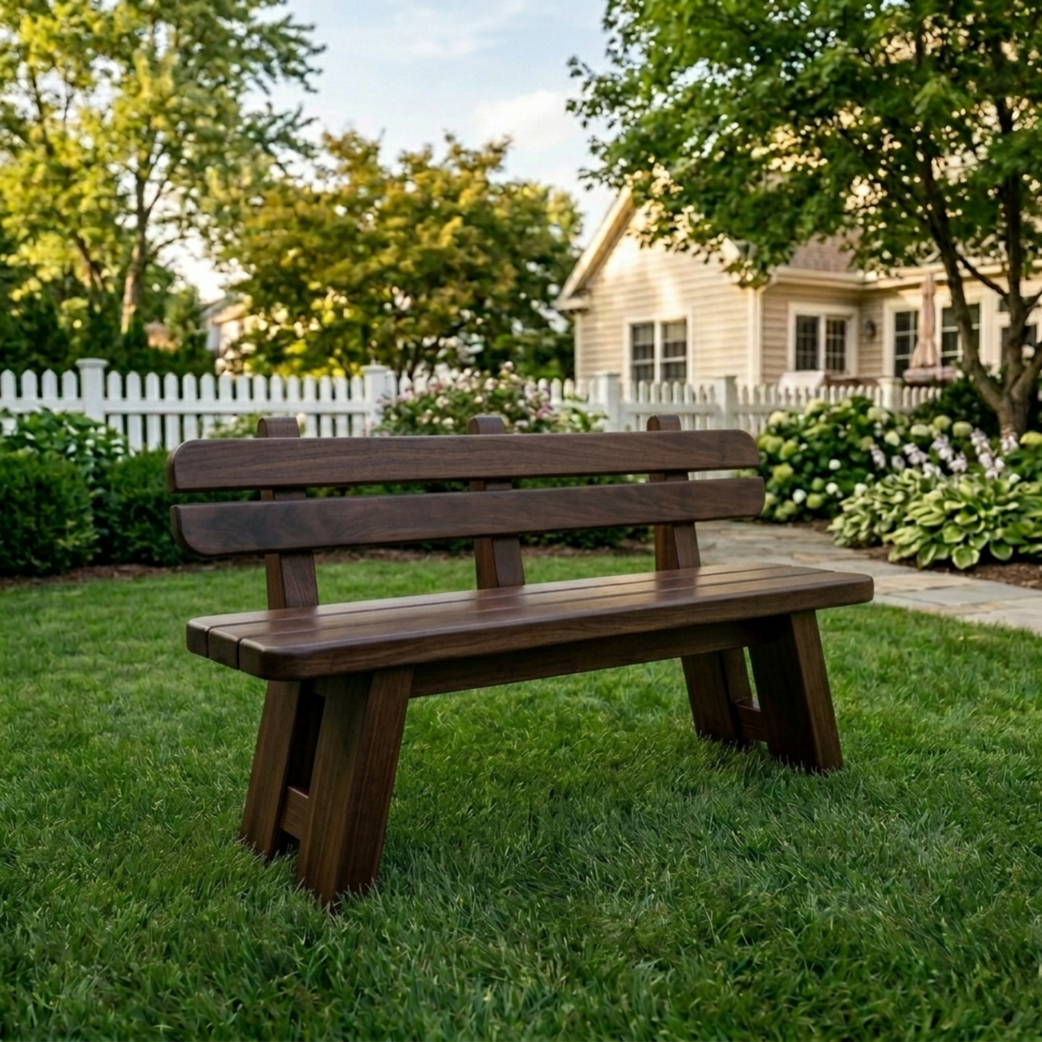 Solid Wood Outdoor Garden Bench with Slatted Backrest and A-Frame Legs